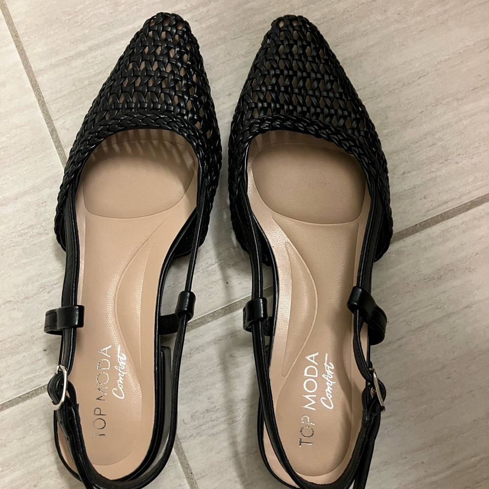 TOP Moda Black Woven Pointed Slingback Flats